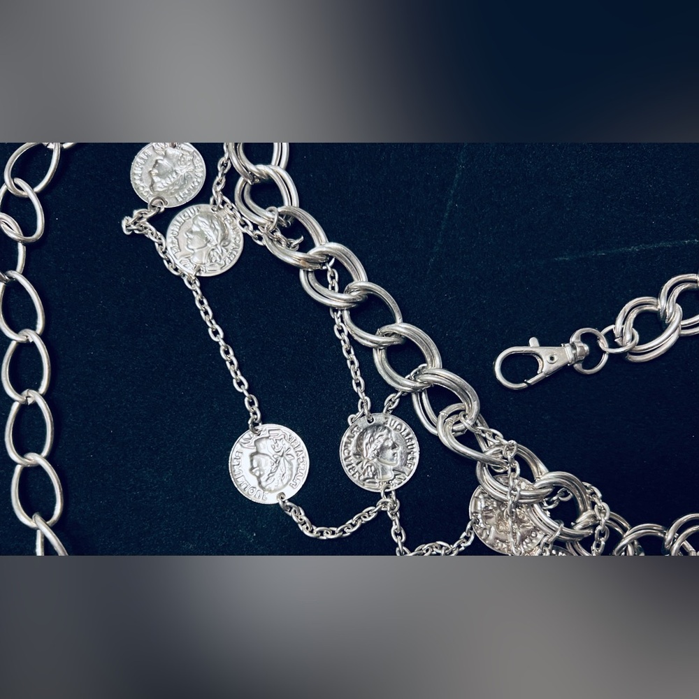 Vintage Silver Tone Coin Chain Link Belt - Picture 10 of 10